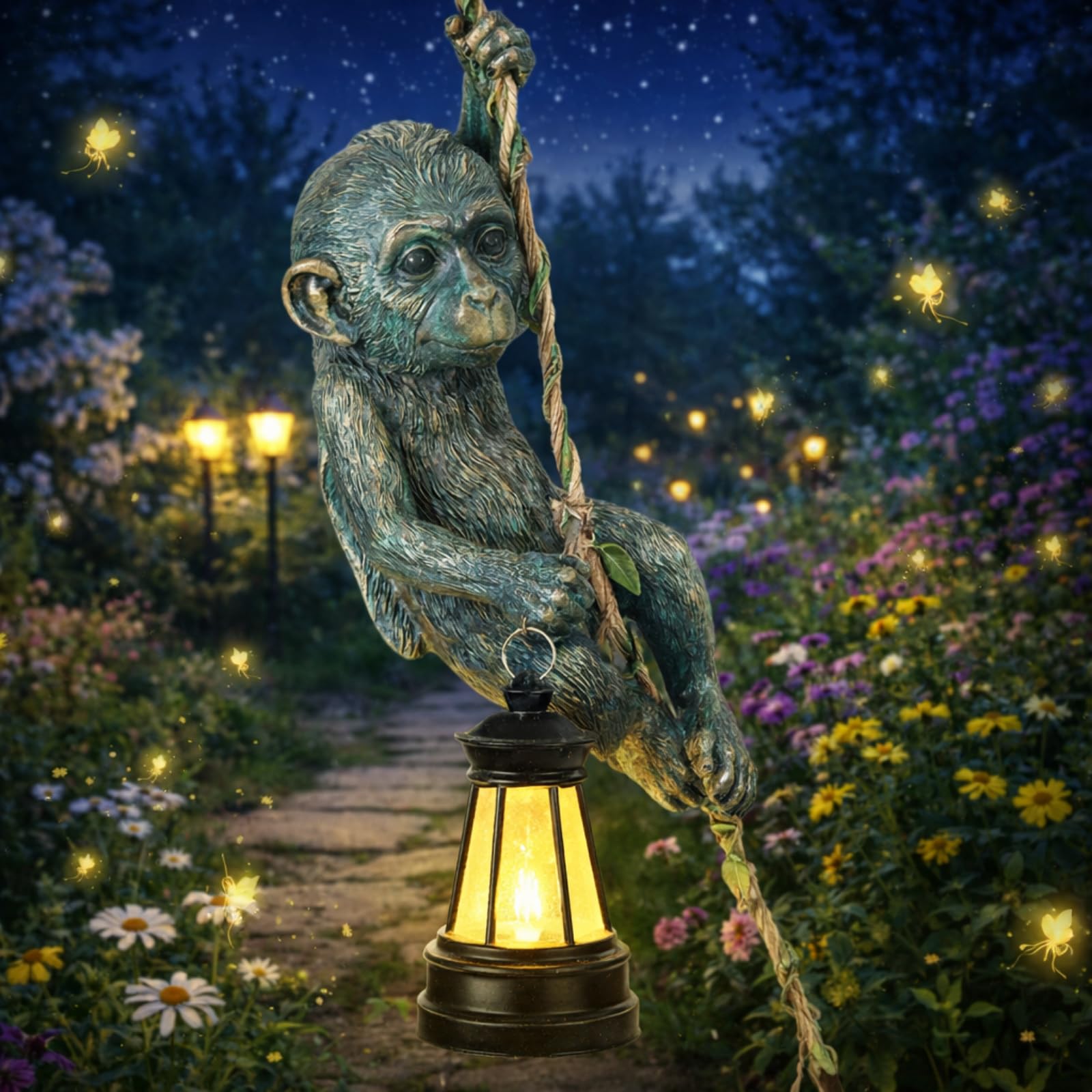 Rossesay Solar Light Outdoor Monkey Statues Bronze 7.48 Inch Resin